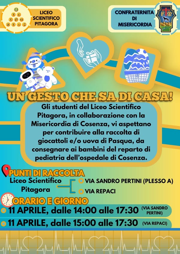 Raccolta giocattoli e uova di Pasqua per i piccoli pazienti di Pediatria all'Ospedale Annunziata di Cosenza