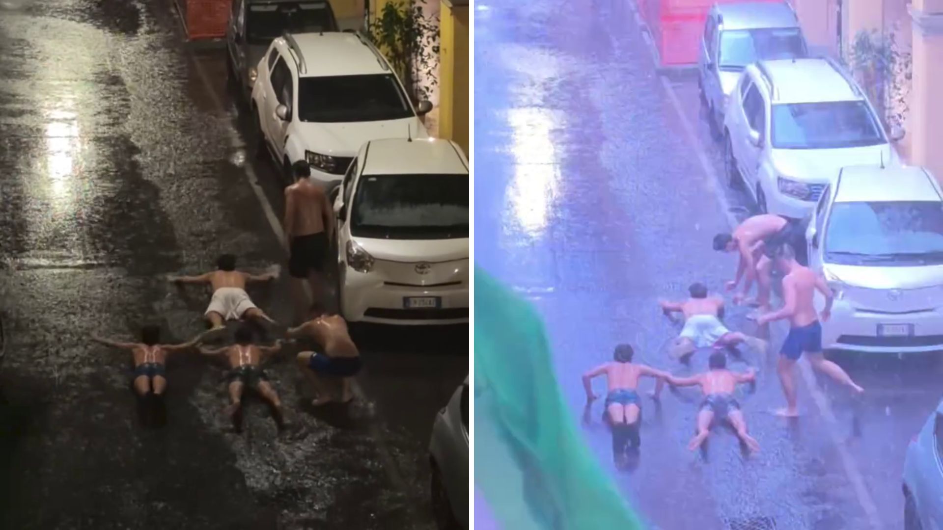 Temporalone estivo a Bologna, e la strada diventa una piscina