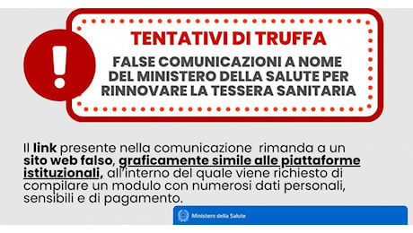 Truffa tessera sanitaria, il ministero della Salute mette in guardia dai falsi messaggi di rinnovo