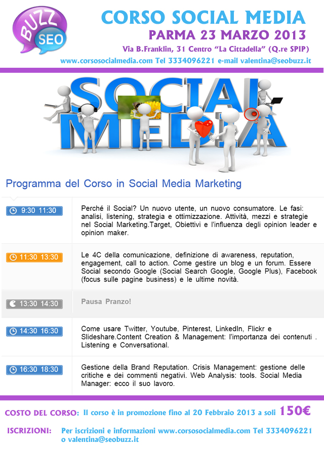 CORSO in SOCIAL MEDIA MARKETING - Sabato 23 Marzo 2013, Parma