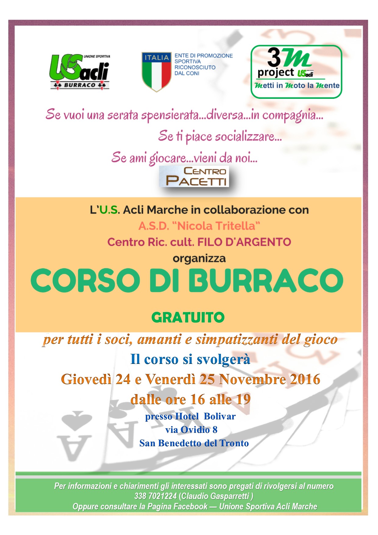 Corsi gratuiti di burraco per la popolazione terremotata
